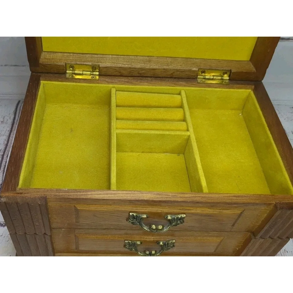 Vintage Music Wood Jewelry Box Tapestry Top Made In‎ Japan